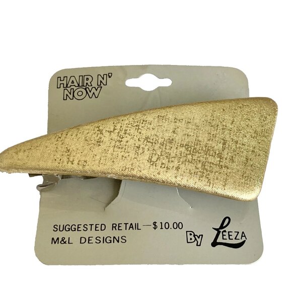 Vintage Gold Metallic Fabric Atomic French Barrette 80s 90s Leeza Long Hair 3.5" - Picture 2 of 7